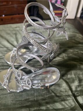 Wild Diva Silver Crystal Butterfly Wrap Around Strappy Heels